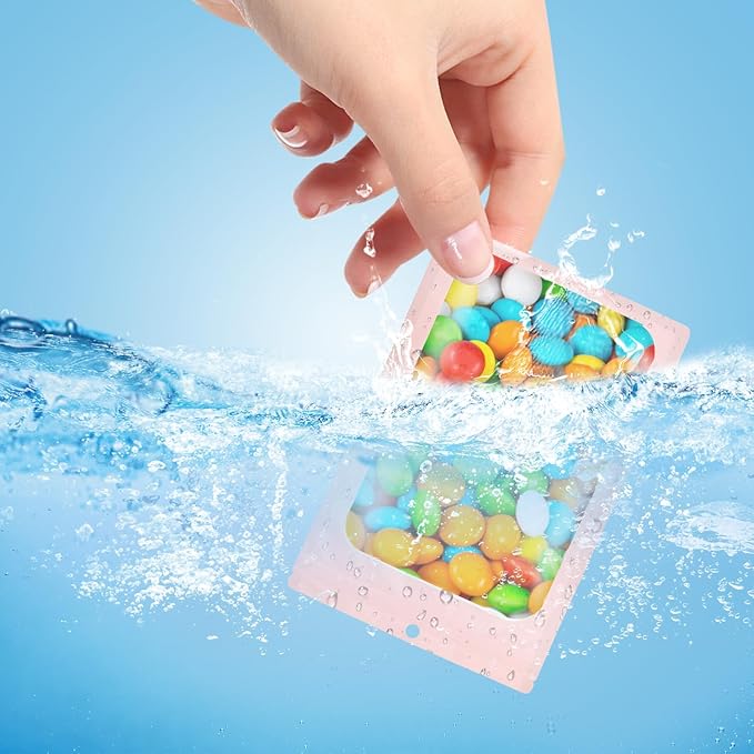 400 Pack 4 Size Bags with Clear Window,Scratch Resistant Hand Holographic Packaging Pouch,Resealable Bag for Small Bussiness Cookies Jewelry Candy Sample (Pink, 2.4×3.9,3x4.7,4×7,5.5×7.9 inch)