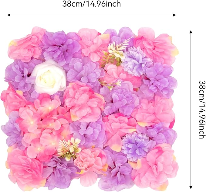 12 Pcs White Flower Wall Flowers Backdrop Artificial Flower for Backdrop Flowers Decoration 3D Floral Panels for Wall Decor Home Party Wedding Room Decoration (38x38cm/White+ Purple+ Pink)