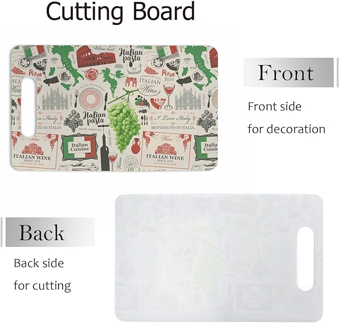 Retro Italian Pattern Cutting Boards Wine Food Grapes Architecture Cutting Boards Kitchen Chopping Board with Handles Non Slip Plastic 16 x 10 x 0.24 Inch
