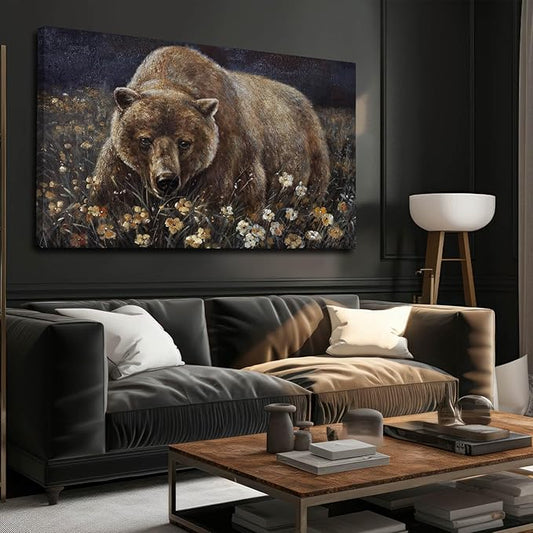 LEVERUP Large Nature Wall Art Bear Canvas Wall Pictures Colorful Home Decor for Living Room Bedroom Hotel 32×48 Inch Modern Hallway Decorations