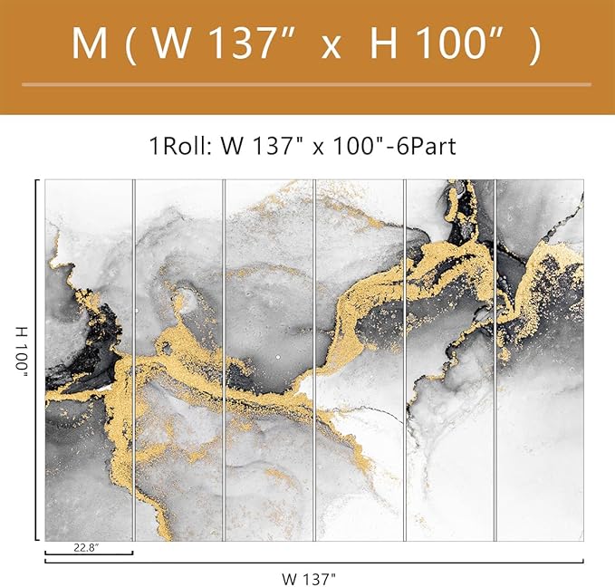 Black Gold Marble Wallpaper Peel and Stick for Living Room Office 137"x100"