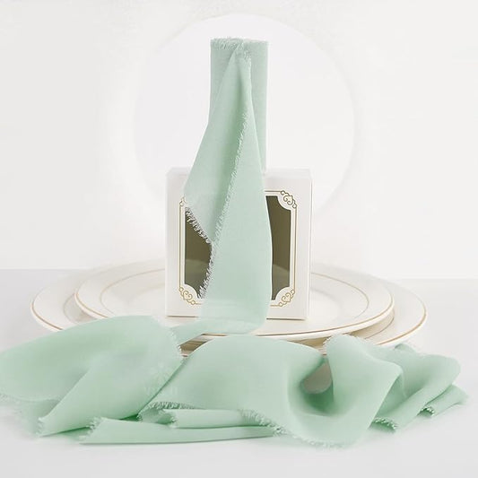 MEEDEE Mint Green Chiffon Ribbon 3 Inch Green Frayed Chiffon Silk Fringe Ribbon Wide Chiffon for Crafts, Flower Bouquet, Wedding Favors Wrapping (2 Rolls 10 Yards)