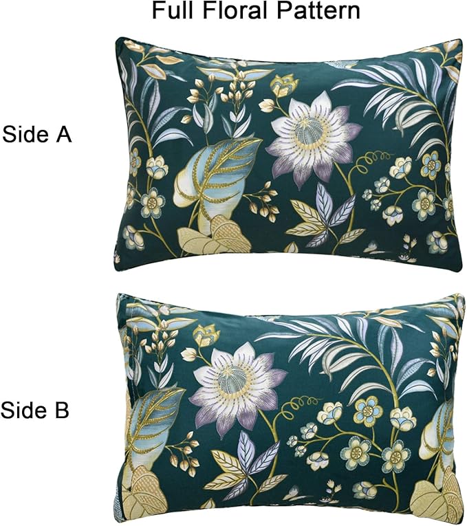 FADFAY Sheets Set Queen Teal Elegant Floral Sheets Tropical Plam Leave Sunflower Bedding 800 Thread Count Luxury Summer Bedding 100% Egyptian Cotton Deep Pocket Bed Sheets Set, 4 Pieces-Queen Size
