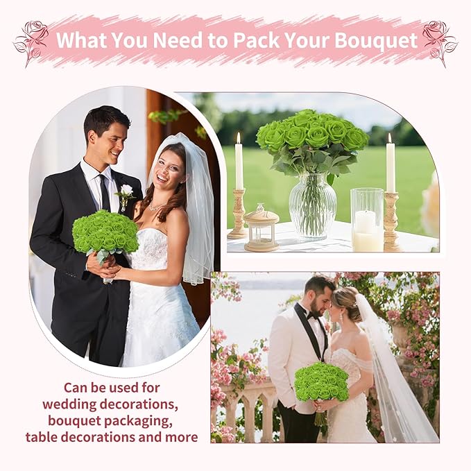 102 PCS Green Roses Artificial Flowers,Fake Green Roses Bouquet,Greens Artificial Silk Rose with Stems for Wedding Flowers Decoration, Valentines Day, Bridal Bouquet Rose,Wedding Decoration