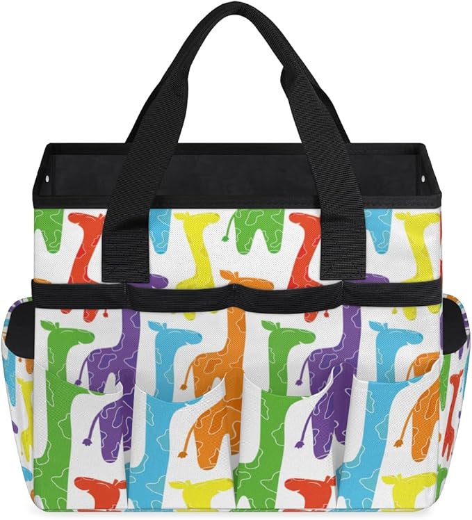 Garden Tool Tote Bag for Women Men Cartoon Colored Horses Gardening Tool Storage Bags with 10 Pockets Standable Garden Home Tool Kits Organizer for Indoor Outdoor Gardening Gifts
