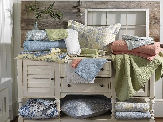 Laura Ashley - Twin Quilt Set, Reversible Cotton Bedding with Matching Sham, Medium-Weight for Year Round Use, Dorm Essentials (Paisley Printed Patchwork Blue)