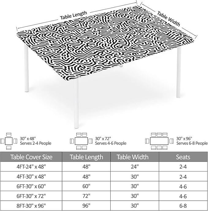 Rectangle Table Cloth Cover Waterproof Elastic Fitted Polyester Fitted Tablecloths for 6 Foot Tables for Indoor,Picnic, Camping, Outdoor （72" x 30"，Abstract Geometry）