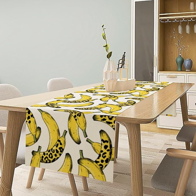 Banana Fruit Table Runner, Kitchen Dining Table Decor,Tropical Fruit Palm Leaves Table Runners for Indoor Outdoor Home Farmhouse Holiday Wedding Birthday Party Decoration, 13 x120 Inch
