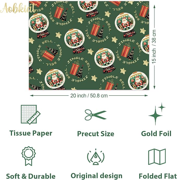 Aobkiat Christmas Wrapping Tissue Paper for Bag,24 Sheets Red Green Gift Wrap Paper for Xmas Decor,Family Friends Present Packaging,DIY Craft,20×15inch