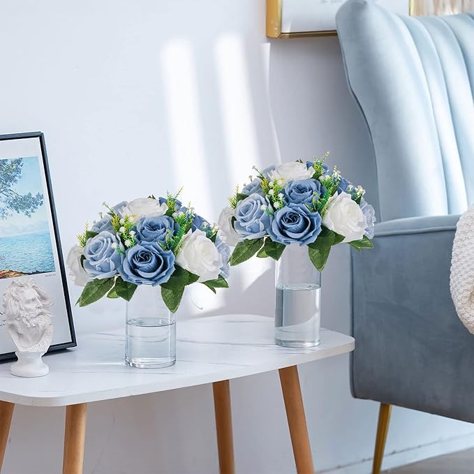 Sziqiqi Blue Flowers Artificial for Decoration Silk Kissing Balls for Wedding - Artificial Flower Ball Center Pieces Decoration for Table Floral Arrangement
