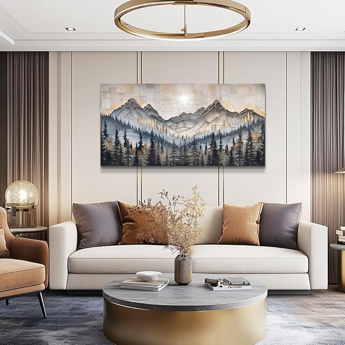 PHAOHUAXM Large Wall Art For Bedroom Wall Decor For Living Room Modern Office Dining Room Decor Abstract Ink-Wash Landscape Mountain Wall Pictures Printed Canvas Mountain Artwork Home Decor 20"X40"
