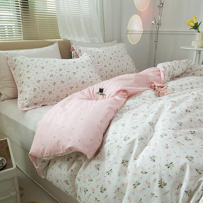 Comforter Twin Floral 2-Piece Soft Bedding Set - Garden Style Pink Flower Print Botanical Comforter & Pillowcases for All Seasons