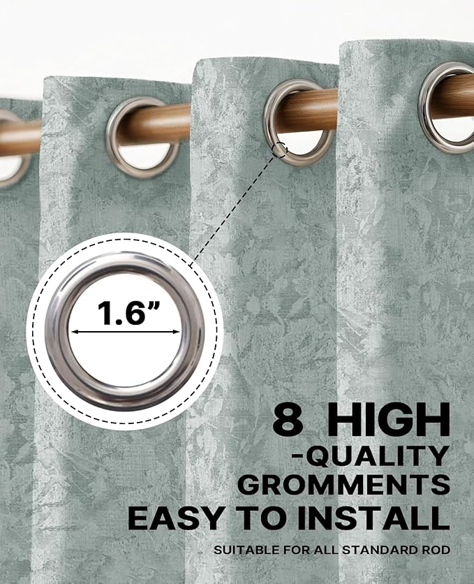 Chenille Floral Blackout Curtains 84 Inch Length 2 Panels Set - Bedroom Living Room Darkening Thermal Insulated Black Out Window Treatments Grommet Jacquard Drapes 52 Inch Wide Blue