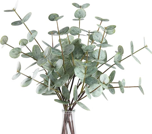 6PCS Artificial Eucalyptus Stems, 17.7" Real Touch Eucalyptus Plants, Dual-Sided Faux Leaves Greenery Decor for Vase, Table Centerpiece, Home, Bathroom, Wedding Décor (Sage Green)