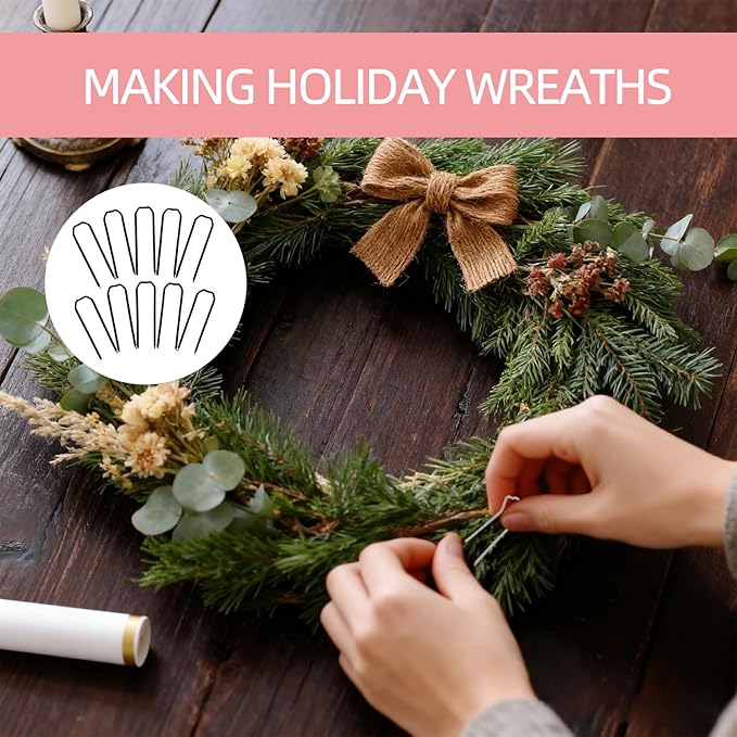 50 pcs 1.7 inch Long Black Floral Pins，Floral U Pin Fern Plant Pin，Greening Pins for Straw Wreaths, Bouquet Plants, Fern Moss & Craft Projects.