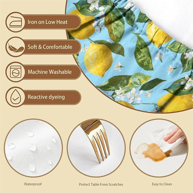 Rectangle Table Cloth Cover Waterproof Elastic Fitted Polyester Fitted Tablecloths for 6 Foot Tables for Indoor,Picnic, Camping, Outdoor （60" x 30"，Lemon）