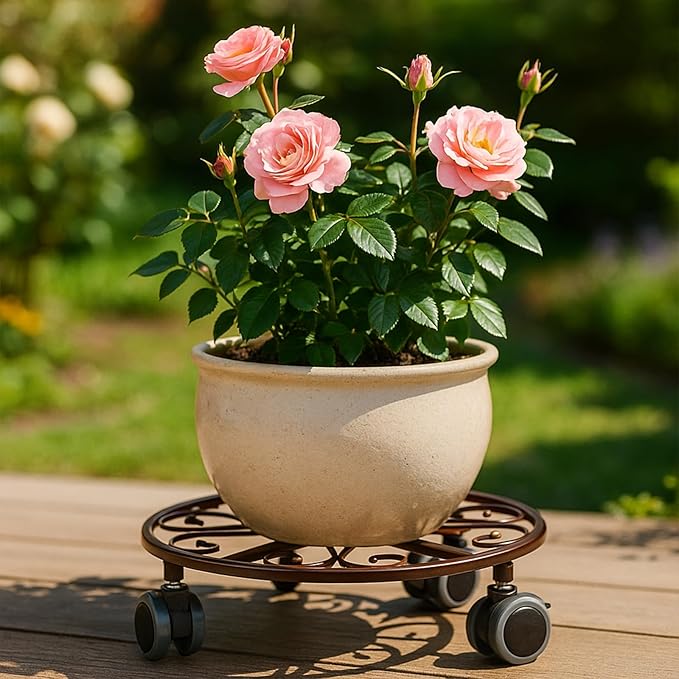 3 Pack Plant Caddy with Wheels Heavy Duty 11.8 Inches Metal Plant Stand with Wheels Plant Dolly Rolling Plant Stand Plant Roller with Casters for Indoor and Outdoor (3, Bronze)