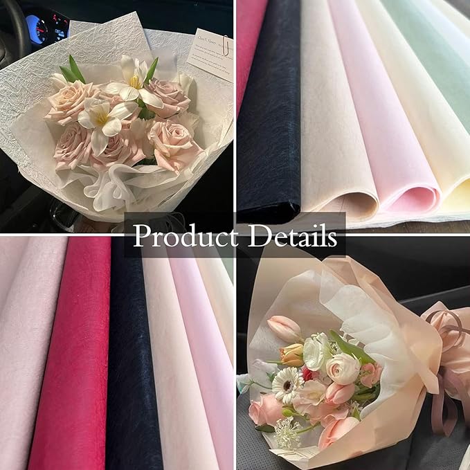 LLBWKC 20 Sheets Korean Cotton Flower Wrapping Paper, Non-Woven Waterproof Floral Bouquet Paper for Florist Supplies, Gift Packaging 23x23 in