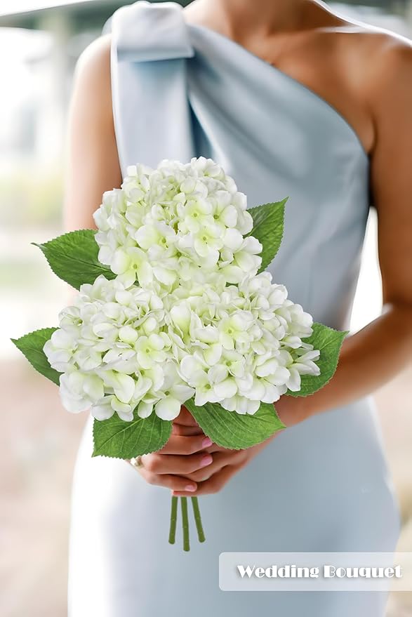 Oairse 3Pcs White Hydrangea Artificial Flowers 19.7 in Real Touch Faux Hydrangea Stems Silk Flowers with Stems White Fake Flowers Bouquet for Floral Arrangements Table Centerpieces Wedding Home Decor