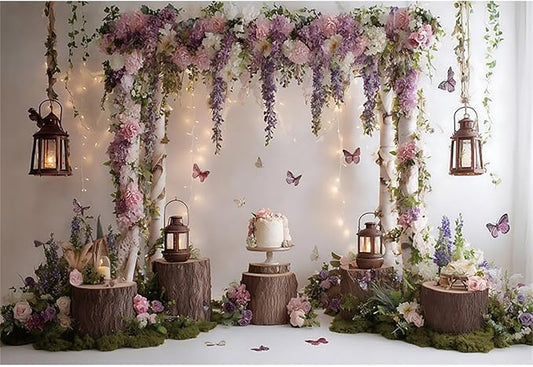 Baocicco Rustic Flower Wall Backdrops 15x10ft Farmhouse Wedding Background Photography Baby Shower Bridal Shower Backdrop Purple Floral Wooden Butterfly Backdrop Kids Adults Portraits Studio Props