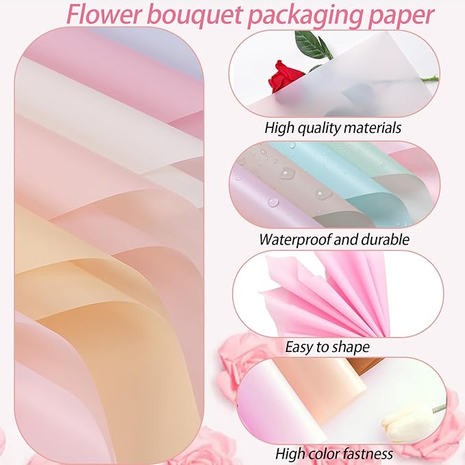 DNSGOOR 548Pcs Flower Wrapping Paper Kit with 200Sheets Waterproof Bouquet Wrapping Paper Decor Crowns 3D Butterfly Bouquet Pins Ribbons for Valentines Graduation Birthday Home Party