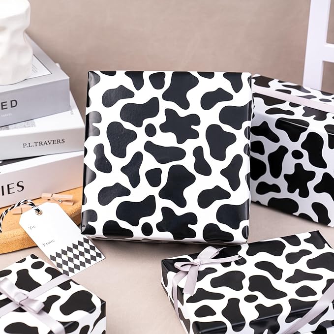 WRAPAHOLIC Cow Wrapping Paper Sheet - 12 Sheets Cow Prints Design Folded Flat for Birthday, Wedding, Baby Showers - 19.7 Inch X 30 Inch Per Sheet