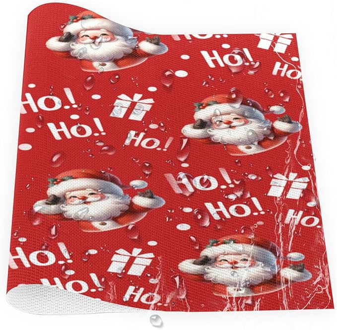 Christmas Xmas Ho Santa Claus Placemats Set of 6 PVC Vinyl Non Slip Table Mats Heat Resistant Place Mats Washable Wipeable Dining Table Mat for Kitchen Decor Party Indoor Outdoor Decorative Gift