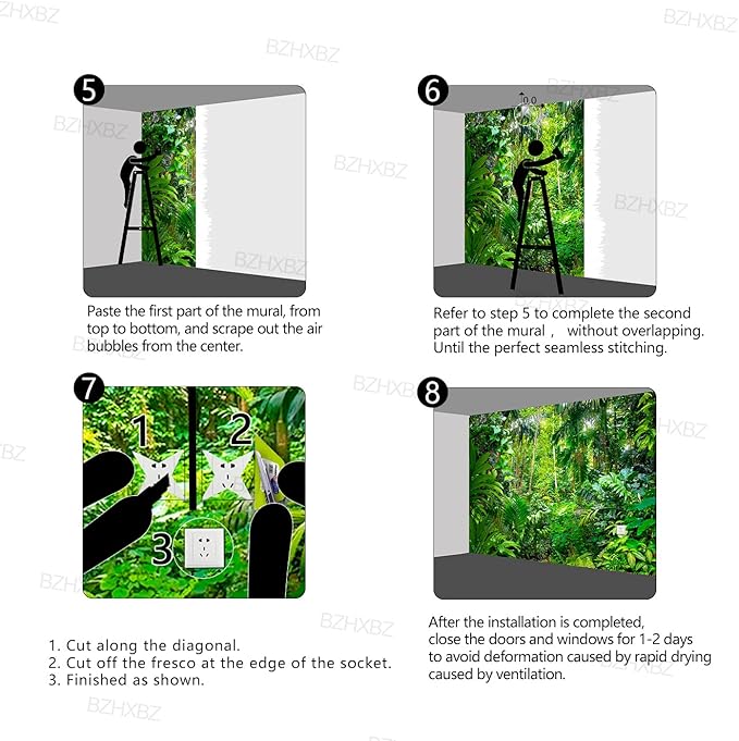 Tropical Rainforest Botanical Wallpaper Bedroom Green Leaf Plant murals Aesthetic Room Decor Living Room tv Background Large Wall Mural - 137"x96" Not Peel and Stick