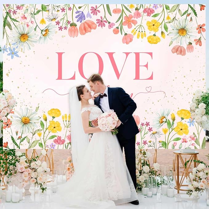 Sensfun Love in Bloom Bridal Shower Decorations Wildflower Wedding Shower Backdrop Pink Love in Bloom Engagement Party Background Spring Floral Wedding Bachelorette Party Decorations Supplies 8x6ft