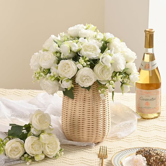 MARTINE MALL 8 Packs Peonies Artificial Flowers, White Artificial Peonies, Silk Peonies Flowers Fake Peonies Artificial Flowers Peonies Bouquet for Centerpiece Table Wedding Party Home Decor