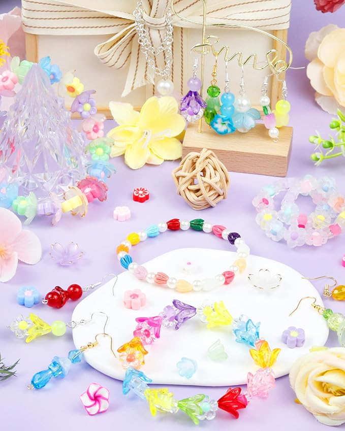 FIVEIZERO 300PCS Acrylic Lily Bell Flower Bead Caps, 10 Colors Trumpet Floral Beads Charms for Bracelets, Necklaces & DIY Jewelry Making Crafts