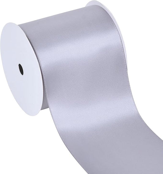 YAMA Silver Double Faced Satin Ribbon, 3 Inch 10 Yards, Great for Crafts Bows Flower Bouquet Wedding Home Decor Gift Wrapping
