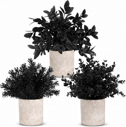 Der Rose 3 Pack Black Fake Plants Artificial Eucalyptus Plants Topiaries for Halloween Decorations Bathroom Accessories Home Office Desk Farmhouse Room Table Shelf Decor(Black)