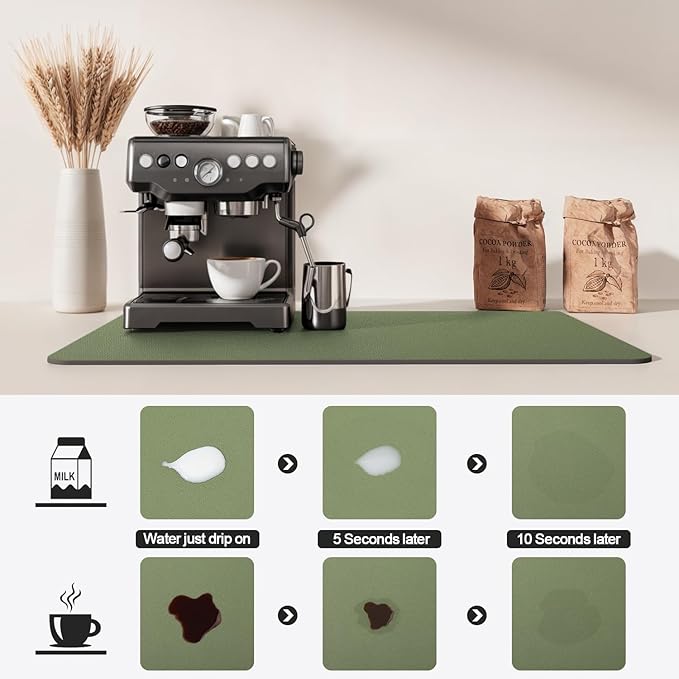 Dish Drying Mat for Kitchen Counter | Coffee Bar Mat for Countertops | Heat Resistant Drainer Mat with Non-slip Rubber Backed | Hide Stain Kitchen Absorbent Draining Mat | Green 16"x18"