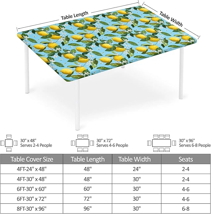 Rectangle Table Cloth Cover Waterproof Elastic Fitted Polyester Fitted Tablecloths for 4 Foot Tables for Indoor,Picnic, Camping, Outdoor （48" x 30"，Lemon）