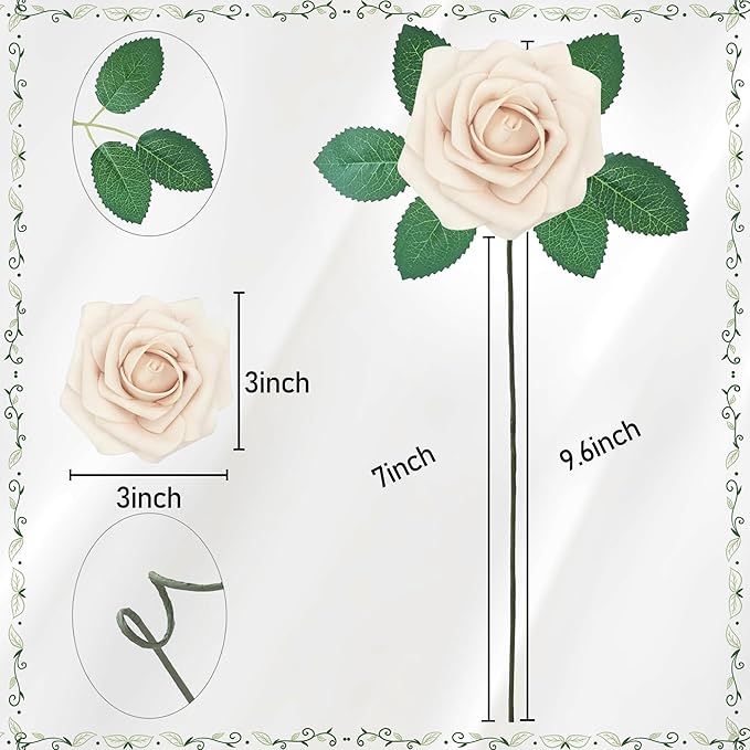 Artificial Flowers, 50pcs Creamy Yellow and Ivory Artificial Rose for DIY Wedding Bouquets Centerpieces Arrangements, Fake Flower with Stems for Party Home Decorations