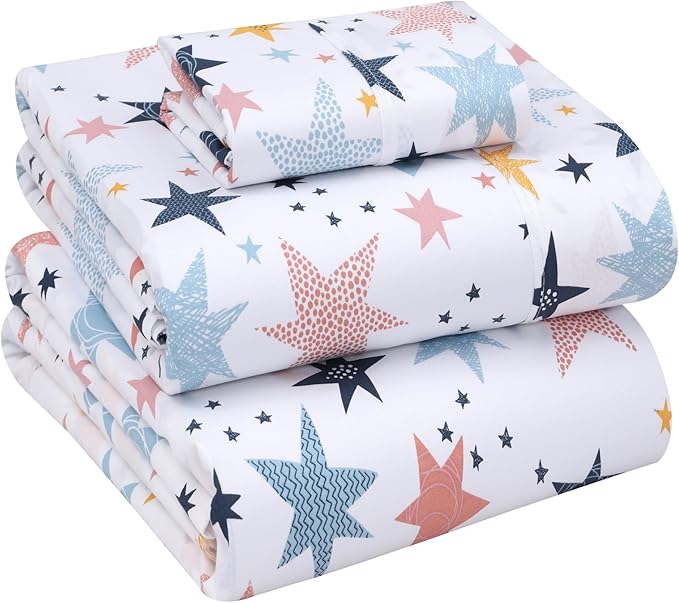 RUVANTI 100% Cotton Twin XL Sheet Sets, 3 Pieces, Soft & Breathable Percale Weave Bedding, Deep Pocket 16", Hotel Standard, Crisp Cool Feel, Durable, Perfect Size Floral Sheets, Fault Star