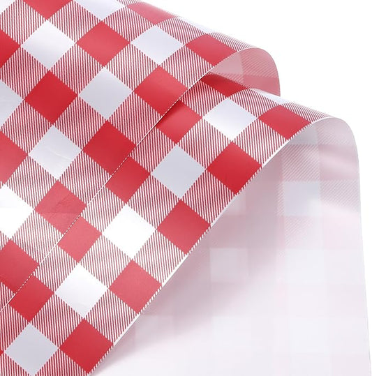 MECCANIXITY Flower Wrapping Paper Waterproof Floral Wrap Plaid Cherry Red Gift Packaging 22.8 x 22.8 Inch Used for DIY Crafts Bouquet Packaging 10 Pcs