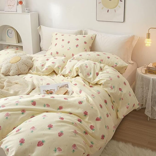 Cute Girls Strawberry Comforter Set Twin XL Fluffy Soft Kawaii Comforter Strawberry Fruit Bedding Comforter for Kids Teens Strawberry Printed Comforter Toddler Children Comfy Twin XL Comforter Set