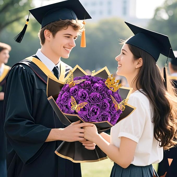 Waipfaru Glitter Roses Bouquet, DIY Fake Flowers Bouquet, Birthday Gifts for Women Mom, 36 Pcs Purple Rose for Wife Girlfriend Valentines, Mothers Day, Anniversary, Graduation