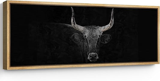 SIGNFORD Large Framed Canvas Print Wall Art Monochrome Bull Illustrations Modern Art Relax/Calm Warm for Living Room, Bedroom, Office - 60"x20"