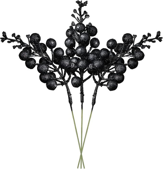 Red Berries, 14 Pack Artificial Berry Stems for Christmas Tree Decorations, Crafts, Holiday and Home Decor, 7.9 Inches (Black) …