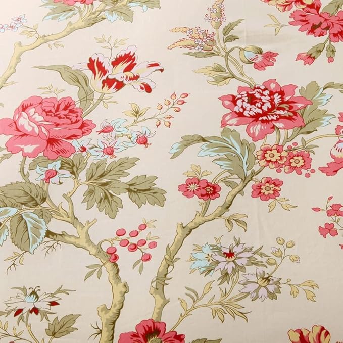 LifeTB Garden Style Floral Duvet Cover Queen Vintage Red Flower Green Leaves Pattern Boho Duvet Cover Aesthetic Flower Bedding Set Farmhouse Cotton Comforter Cover Botanical Bedding Cover Queen