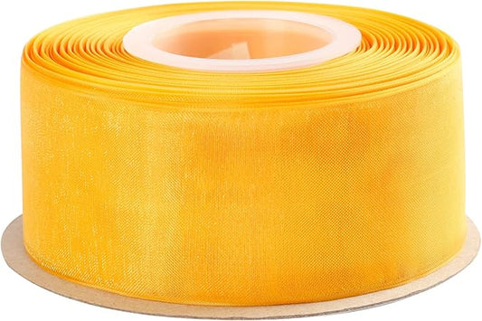 1-1/2 Inch Yellow Gold Shimmer Sheer Organza Ribbon Sheer Chiffon Ribbon 50 Yards-Roll Multiple Colors Available for Gift Wrapping Wedding Events Christmas Décor