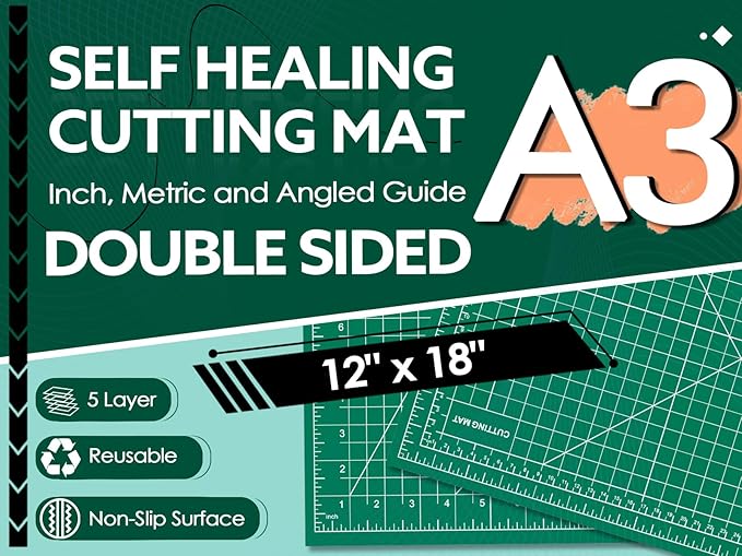 10 Pack Self Healing Cutting Mat 12" x 18" Rotary Cutting Sewing Mat A3, 5-Ply Cutting Board for Crafting, Sewing, Scrapbooking, Quilting and Precision Cutting