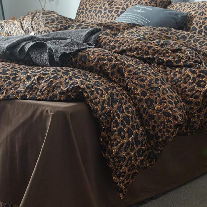 Full Comforter Set Leopard Print Comforter 3 Pieces Animal Cheetah Printed Comforter Set Full Brown/Black Floral Bedding Set Sexy Soft Farmhouse Bed Set Boho Leopard Pattern Comforter for All Season