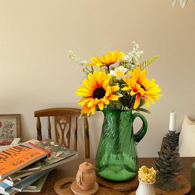 5 Bunches Artificial Sunflowers Bouquets, Fake Silk Sunflower with Faux Daisy Wildflowers Plants for Home Decor Indoor Floral Arrangements Table Centerpiece Bridal Wedding Decor (Orange)