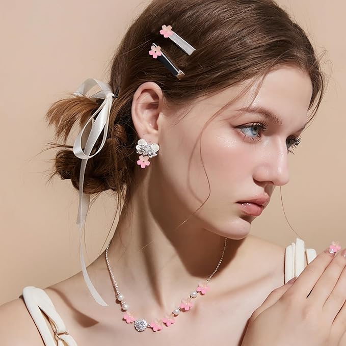 100pcs Glass Flower Beads, Gradient Pink Cherry Blossom Floral Beads for Jewelry Making Bracelets Earrings Necklace Pendant DIY Craft Beading Projects with Hole