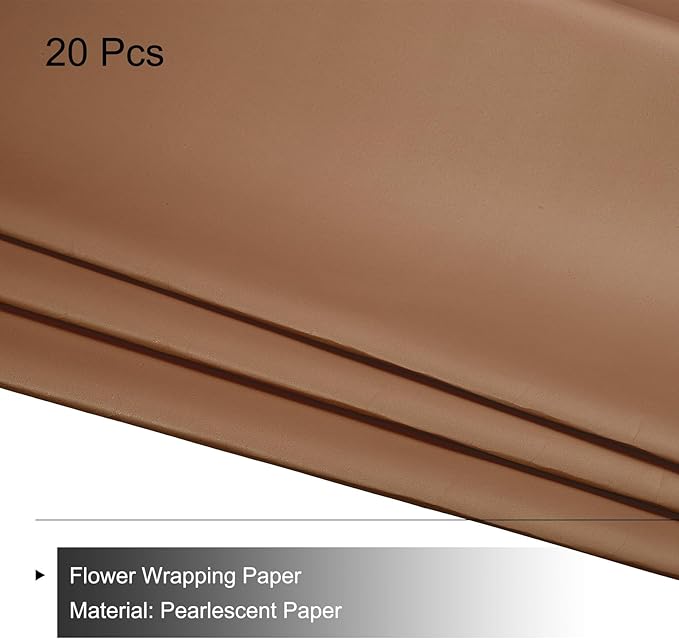 MECCANIXITY Pearlescent Film Flower Wrapping Paper 22.8x22.8 Inch Waterproof for DIY Crafts, Gift/Gift Box Packaging Caramel Color Pack of 20