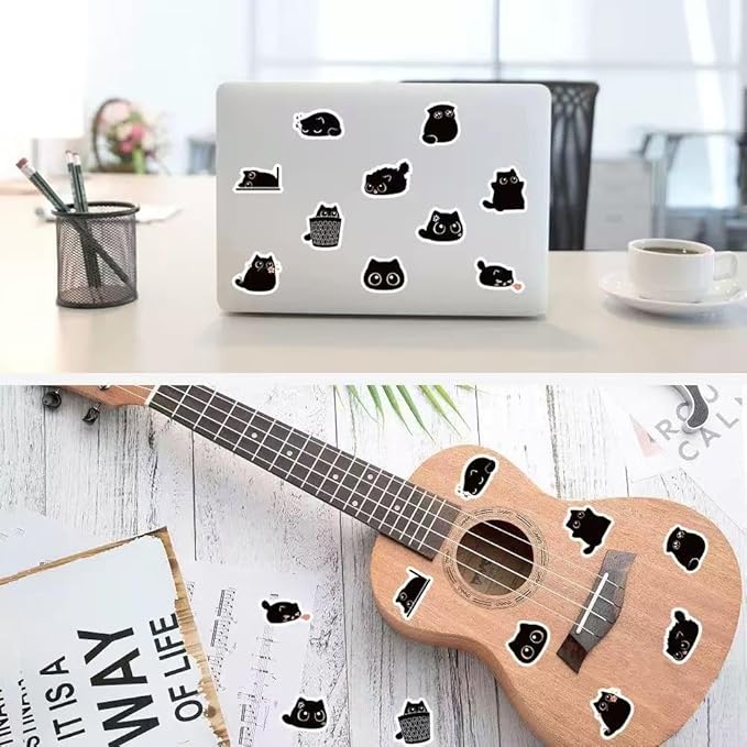 1000 Pcs Black Cats Decor Stickers Bulk 2 Roll 1 Inch,Cute Animal Sticker Pack Book Water Bottles Laptop,Cartoon Cat Meme Stickers for Boys Girls